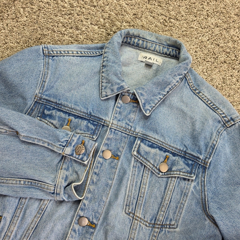 The Rail Denim Trucker Biker Jacket Mens Medium Light Wash Blue Casual Ladies